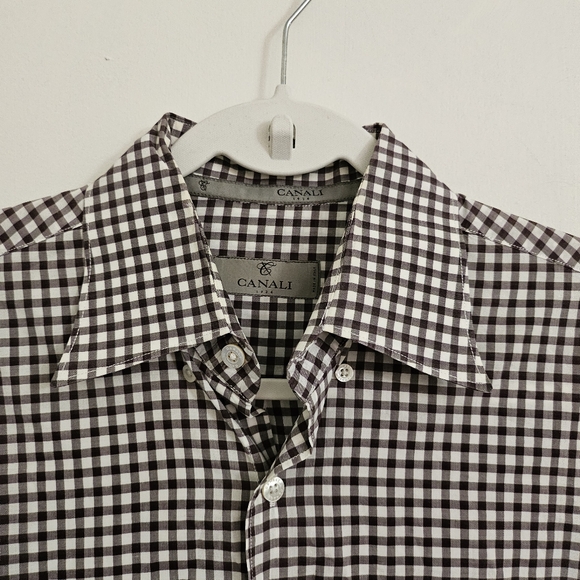Canali Shirt Mens Medium Purple Gingham Check Cotton Button Up Longsleeve Italy - Picture 2 of 12